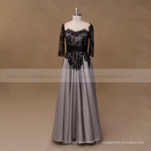 Madre negra y gris del cordón de la manga larga del vestido de noche de la novia
